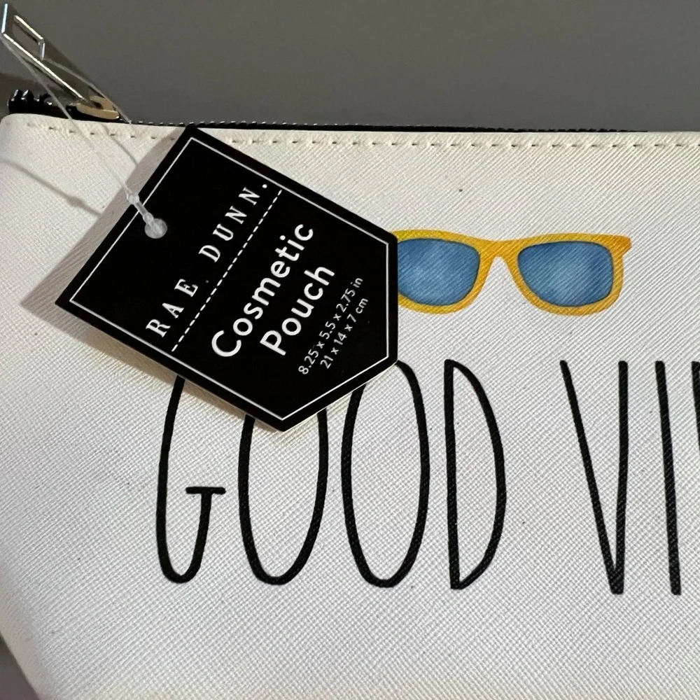 Rae Dunn White Pouch with Blue and Yellow Accents